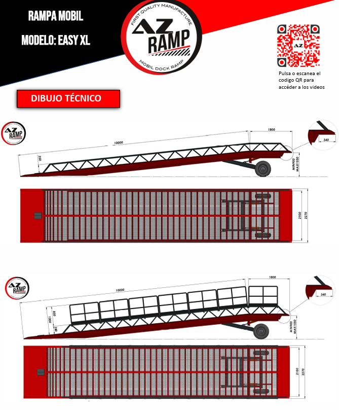 Esta imagen muestra el esquema del modelo Easy 15T, una rampa de carga versátil diseñada para satisfacer sus necesidades logísticas. Descubra sus características y s