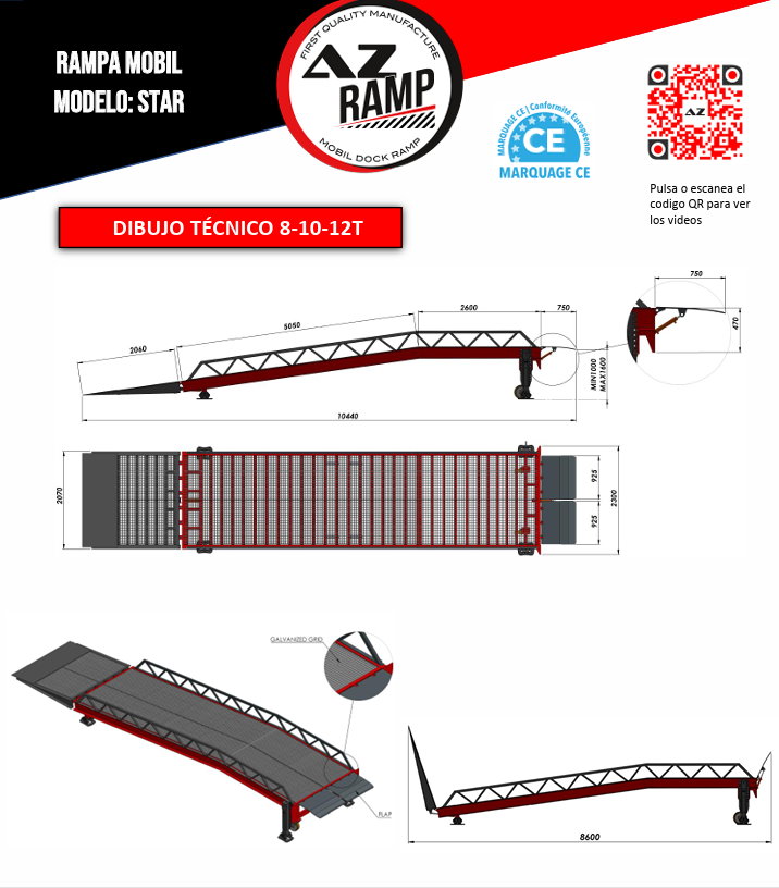  "Descubre la ingeniosa solución de AZ Machinery: nuestro modelo estándar de rampa de carga móvil con puente basculante hidráulico de 8 toneladas. Diseñada para facilitar tus operaciones logísticas con eficiencia y seguridad. ¡Eleva tus estándares de carga con nosotros!"