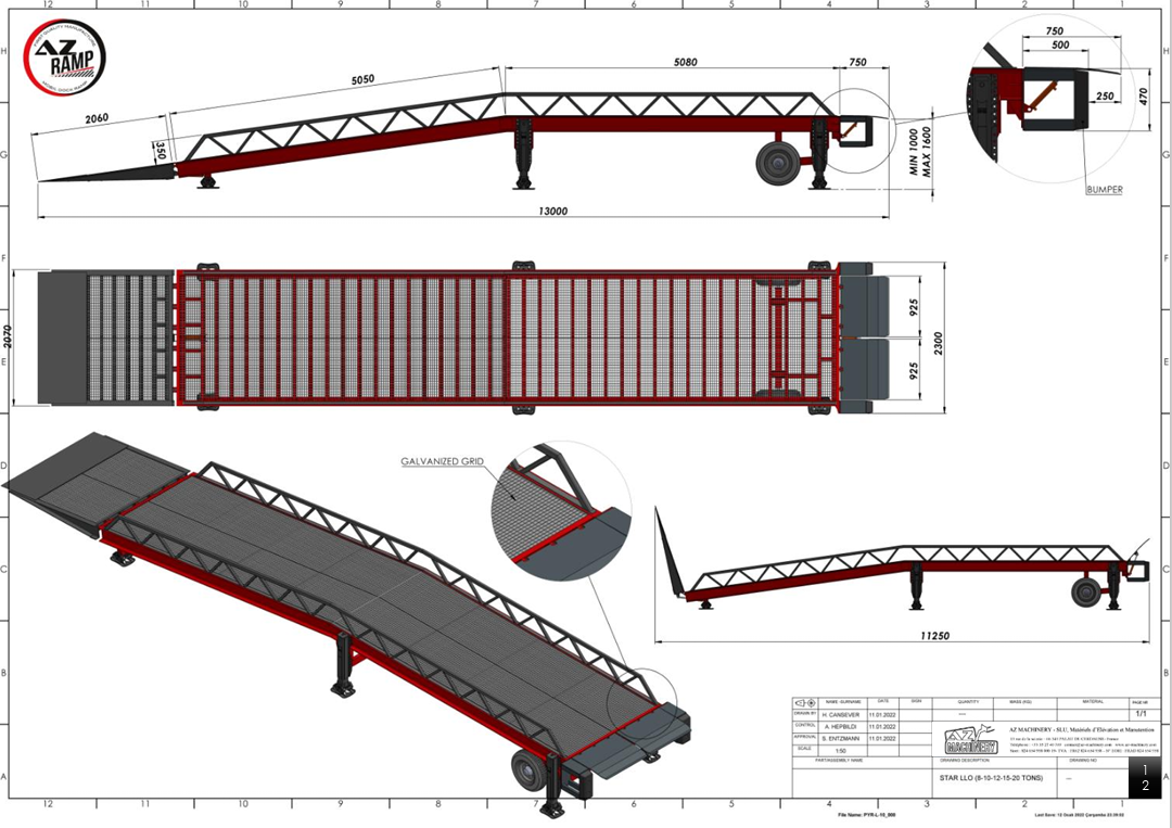 dibujo explicativó de la rampa de carga AZ Ramp Star 8 a 20T