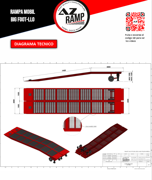  Este es un diagrama descriptivo de la rampa Big Foot de 15 toneladas, proporcionando detalles sobre sus características y dimensiones para una mejor comprensión de su funcionamiento y aplicaciones.