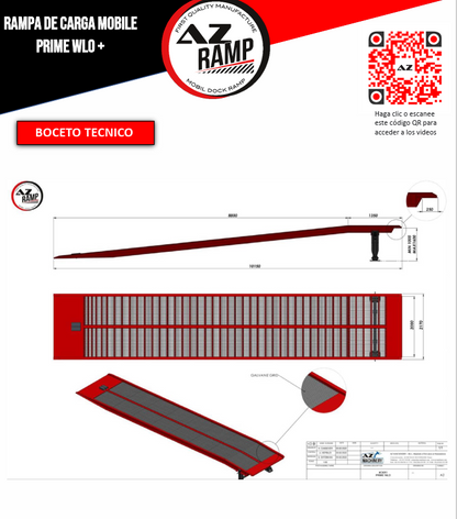  Descubre la ingeniería detrás de nuestra rampa PRIME WLO+. Este esquema te muestra cada detalle de su diseño robusto y versátil. Con capacidad para 10 000 Kg y una plataforma antideslizante galvanizada, garantiza seguridad y eficiencia en cada uso. Confía en AZ RAMP para tus necesidades de carga y descarga.