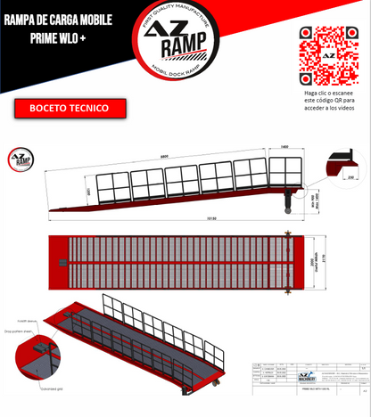  Descubre el esquema detallado de la rampa PRIME WLO+ con barandas de seguridad de 120 cm de altura. Un diseño pensado para garantizar la seguridad durante las operaciones de carga y descarga. Elije la tranquilidad con AZ RAMP.