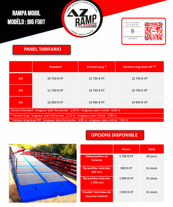 Rampa móvil desmontable grande. AZ RAMP - Versión KING, BIG FOOT - L20T